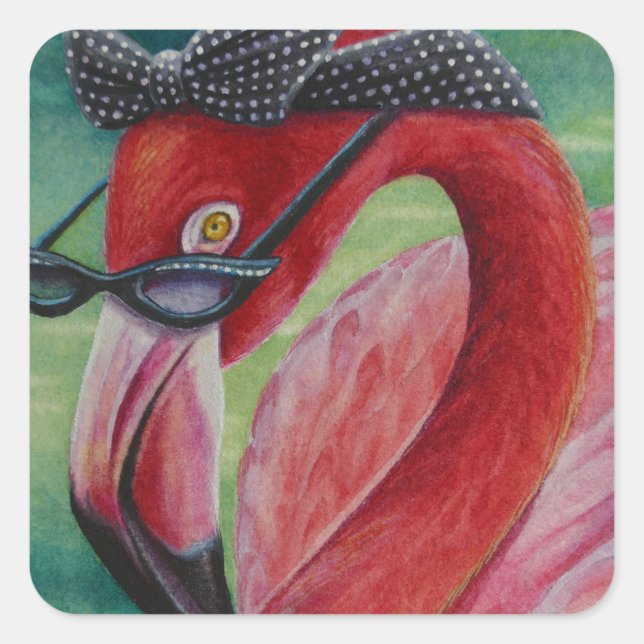 Pegatina Cuadrada Flamingo rosa retro glamoroso No. 1 (Anverso)