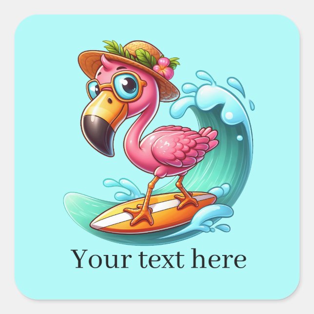 Pegatina Cuadrada Flamingo rosado de surf (Anverso)