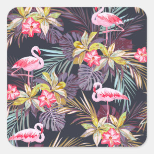 Pegatina Cuadrada Flamingo Tropical: Patrón veraniego sin foco