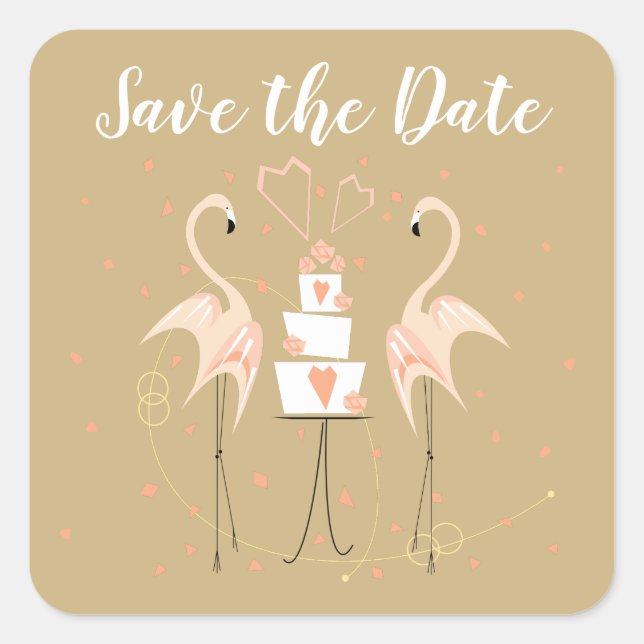 Pegatina Cuadrada Flamingo Wedding Save the Date square Stic (Anverso)