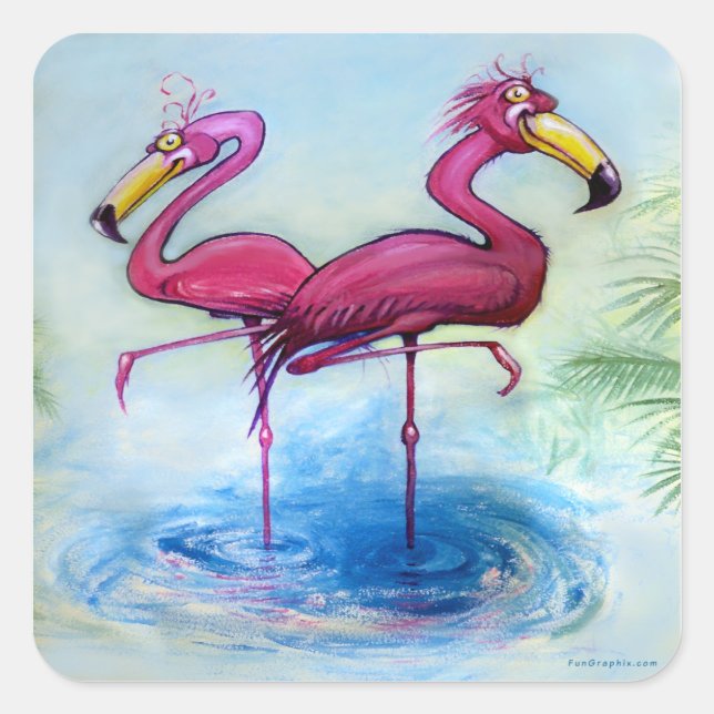 Pegatina Cuadrada Flamingos (Anverso)