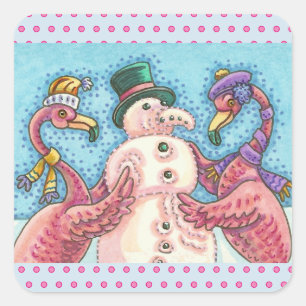 PEGATINA CUADRADA FLAMINGOS DE COLOR ROSA CONSTRUYENDO NIÑOS NOVADOR