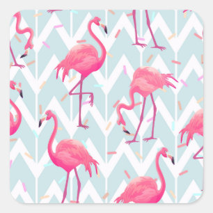 Pegatina Cuadrada Flamingos Gris claro: Vintage Tropical.
