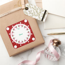 Pegatina Cuadrada Flamingos Navidades De La Playa Roja Desde La Etiq