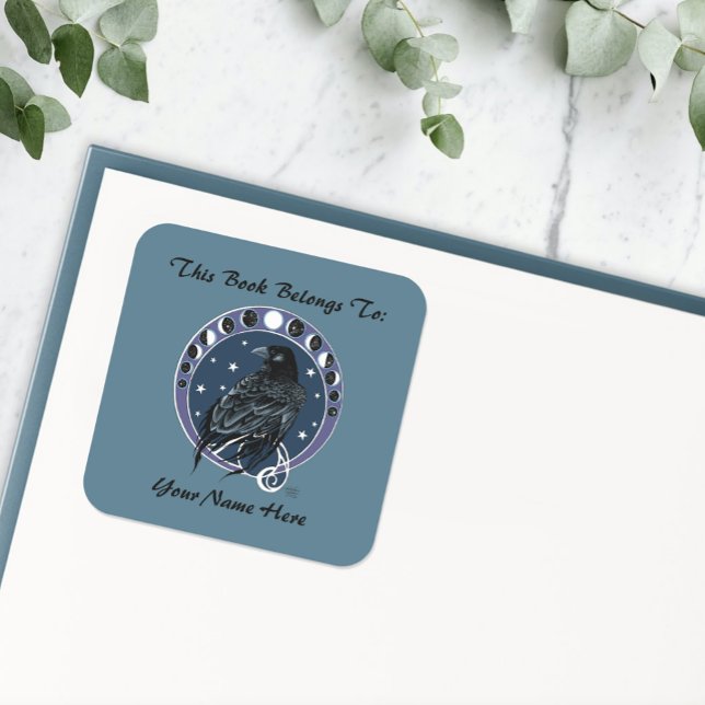 Pegatina Cuadrada Flases de la luna en raven placa azul de las estre (Subido por el creador)