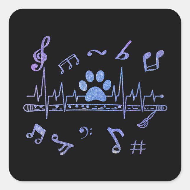 Pegatina Cuadrada Flauta musical con pinturas (Anverso)