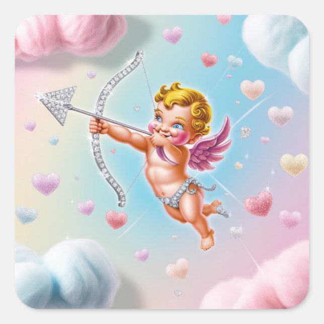 Pegatina Cuadrada Flecha de Cupido en camino (Anverso)