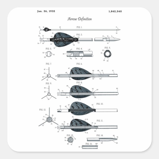 Pegatina Cuadrada Flecha de definición de tiro al arco (Anverso)