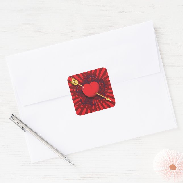Pegatina Cuadrada Flecha del corazón rojo (Subido por el creador)
