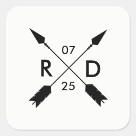 Pegatina Cuadrada Flecha Rustica Cruzada | Fecha de boda personaliza