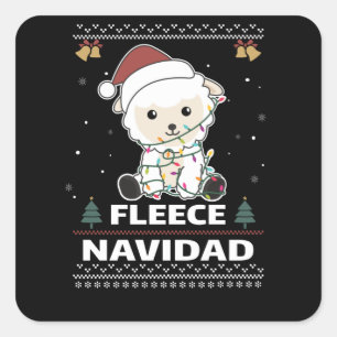 Pegatina Cuadrada Fleece Navidad - Navidades adorables oveja diverti