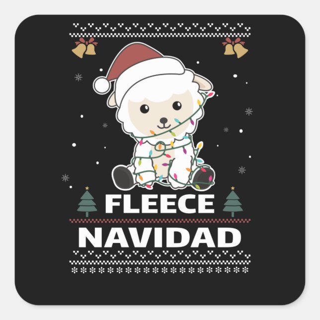Pegatina Cuadrada Fleece Navidad - Navidades adorables oveja diverti (Anverso)