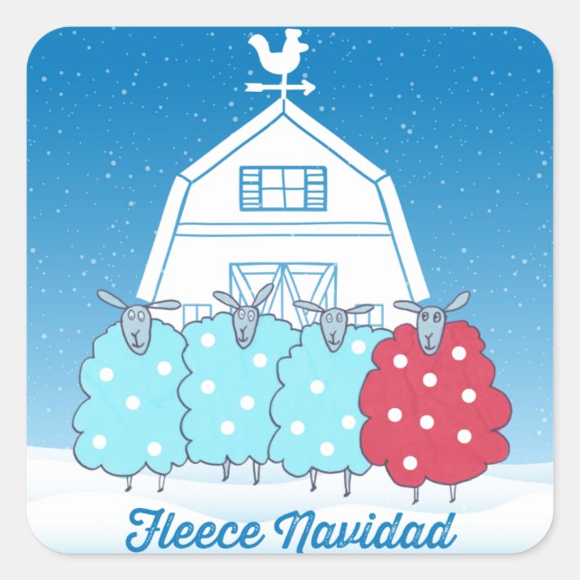 Pegatina Cuadrada Fleece Navidad Navidades lindo bebe oveja (Anverso)