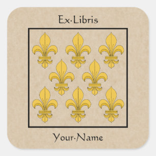 Pegatina Cuadrada Fleur-de-lis Bookplate