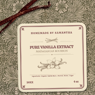 Pegatina Cuadrada Fleur-de-lis - Vintage Vanilla Extract Label