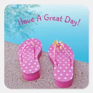 Pegatina Cuadrada Flip-Flops Por Piscina