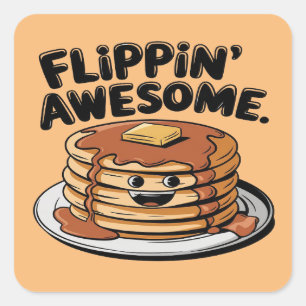 Pegatina Cuadrada Flippin 'Awesome Pancake Stack Funny Breakfast