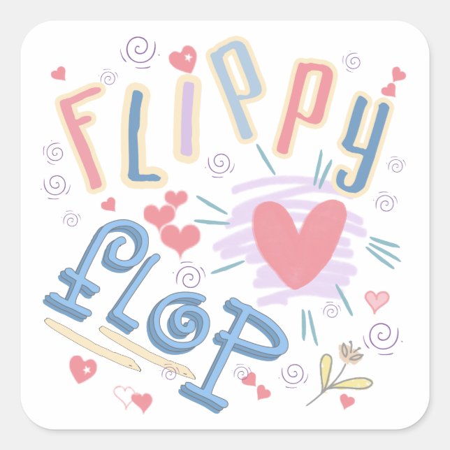 Pegatina Cuadrada Flippy Flop Heart ID311 (Anverso)