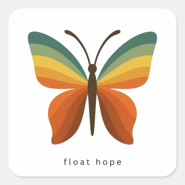 Pegatina Cuadrada Float Hope Retro Rainbow Butterfly Square Sticker (Anverso)