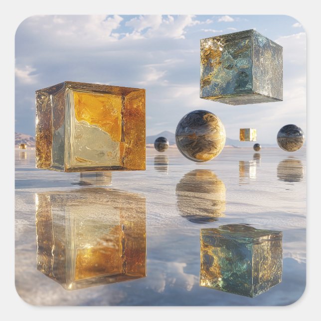 Pegatina Cuadrada Floating Geometric Marvels Over Water (Anverso)