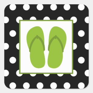 Pegatina Cuadrada Flops de voladizo verde / negro con puntos de polk