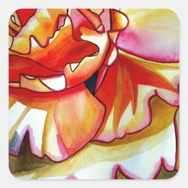 Pegatina Cuadrada Flor amarillo Begonia acuarela arte original (Anverso)