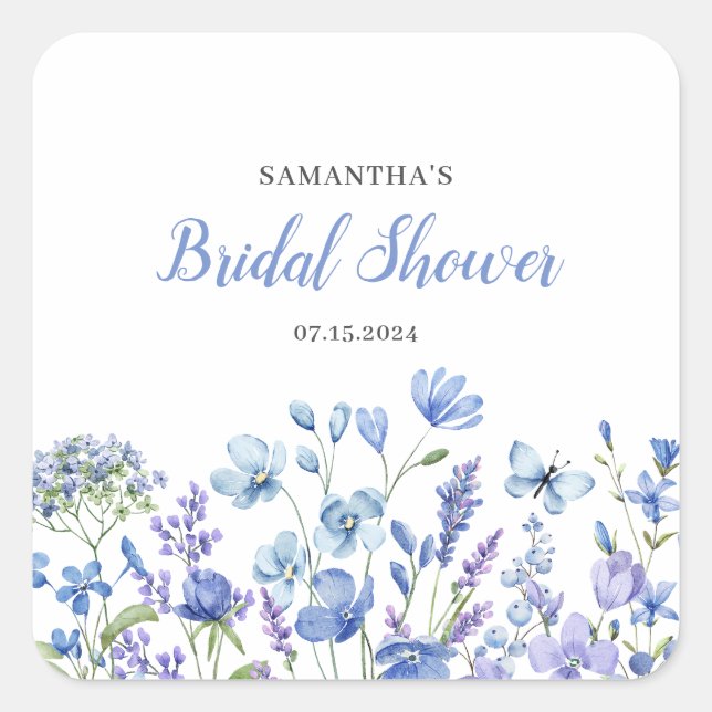 Pegatina Cuadrada Flor azul silvestre ducha de novia (Anverso)