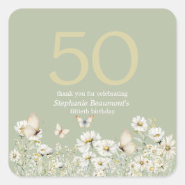 Pegatina Cuadrada Flor blanca de mujer sorprende 50 años