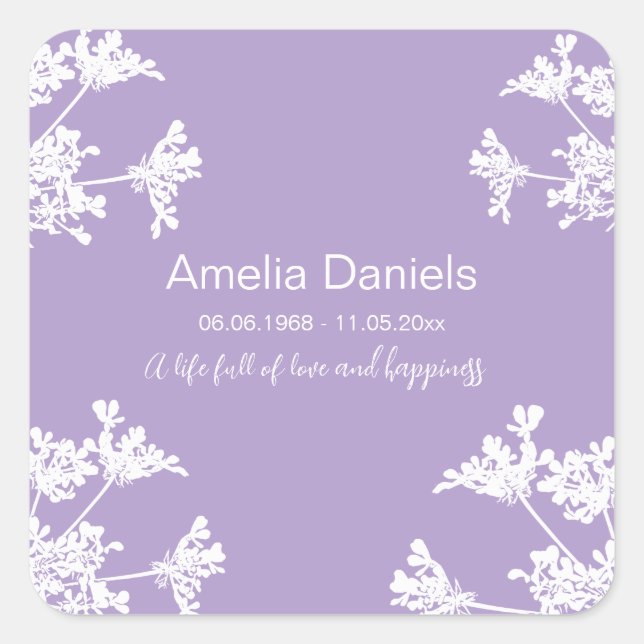 Pegatina Cuadrada Flor blanca en memoria (Anverso)