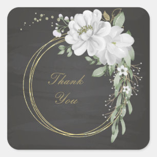 Pegatina Cuadrada flor blanca hojas verde oro wreat negro