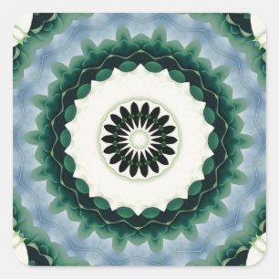 Pegatina Cuadrada Flor Blanca y Mandala Azul Cerúleo
