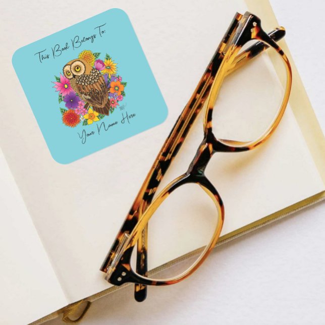 Pegatina Cuadrada Flor Bouquet Owl Bookplate (Subido por el creador)