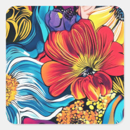 Pegatina Cuadrada Flor colorida
