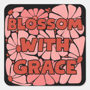 Pegatina Cuadrada flor con flor rosa de gracia