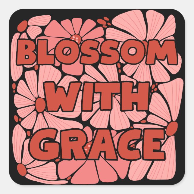 Pegatina Cuadrada flor con flor rosa de gracia (Anverso)