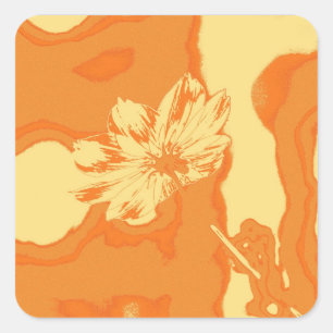 Pegatina Cuadrada Flor Cosmos Amarillo Pop Art