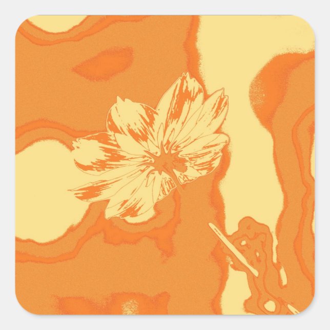Pegatina Cuadrada Flor Cosmos Amarillo Pop Art (Anverso)