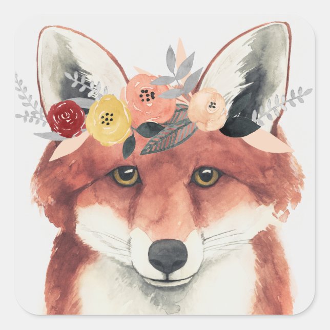 Pegatina Cuadrada Flor Crown Forester Fox (Anverso)