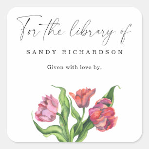 Pegatina Cuadrada FLOR DE ACUARELA - para la biblioteca de