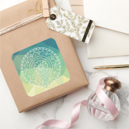 Pegatina Cuadrada Flor de armonía de inspiración de Mandala amarillo