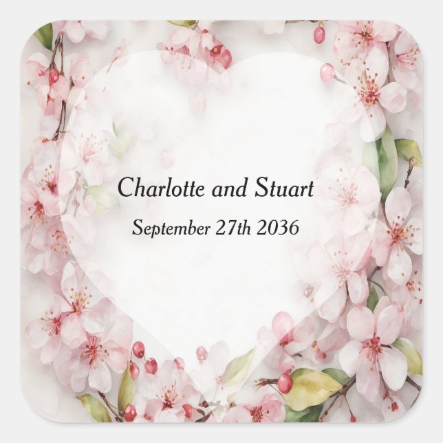 Pegatina Cuadrada Flor de cerezo (Anverso)