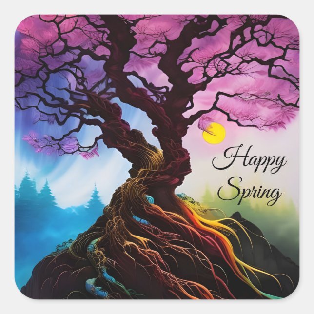 Pegatina Cuadrada Flor de cerezo Árbol de vida (Anverso)