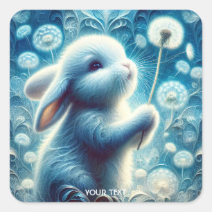 Pegatina Cuadrada Flor de conejo dulce Fantasy Cute Rabbit