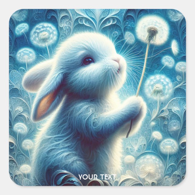 Pegatina Cuadrada Flor de conejo dulce Fantasy Cute Rabbit (Anverso)
