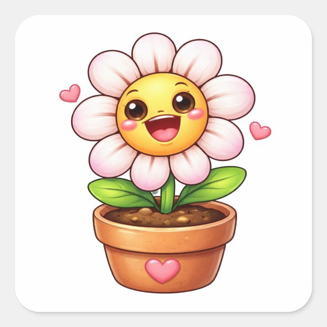 Pegatina Cuadrada Flor de dibujos animados riendo en maceta Sticker (Anverso)