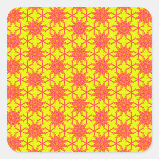 Pegatina Cuadrada Flor de Estrella Explosiva Naranja sobre Amarillo