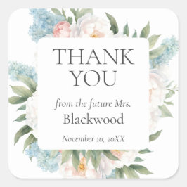 Pegatina Cuadrada FLOR DE FLORES SUAVES AZUL ROSADO BRIDAL Gracias