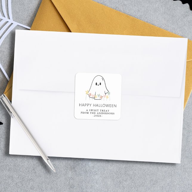 Pegatina Cuadrada Flor de Halloween fantasma (Subido por el creador)