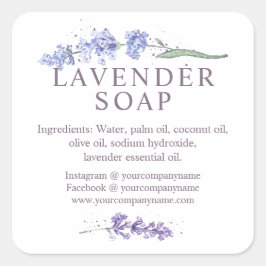 Pegatina Cuadrada Flor de jabón acuarela de lavanda
