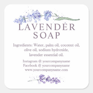 Pegatina Cuadrada Flor de jabón acuarela de lavanda